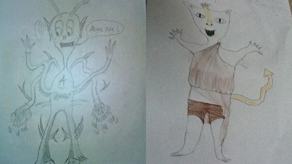 Alien drawings by Jamil and Katey