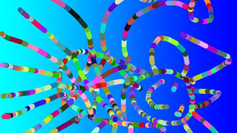 Colourful alien against a blue background