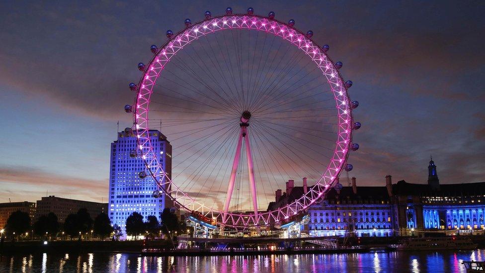 London Eye lit up pink