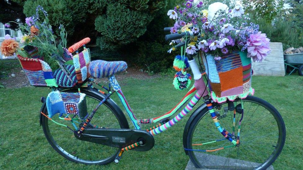 Bicycle covered in knitting