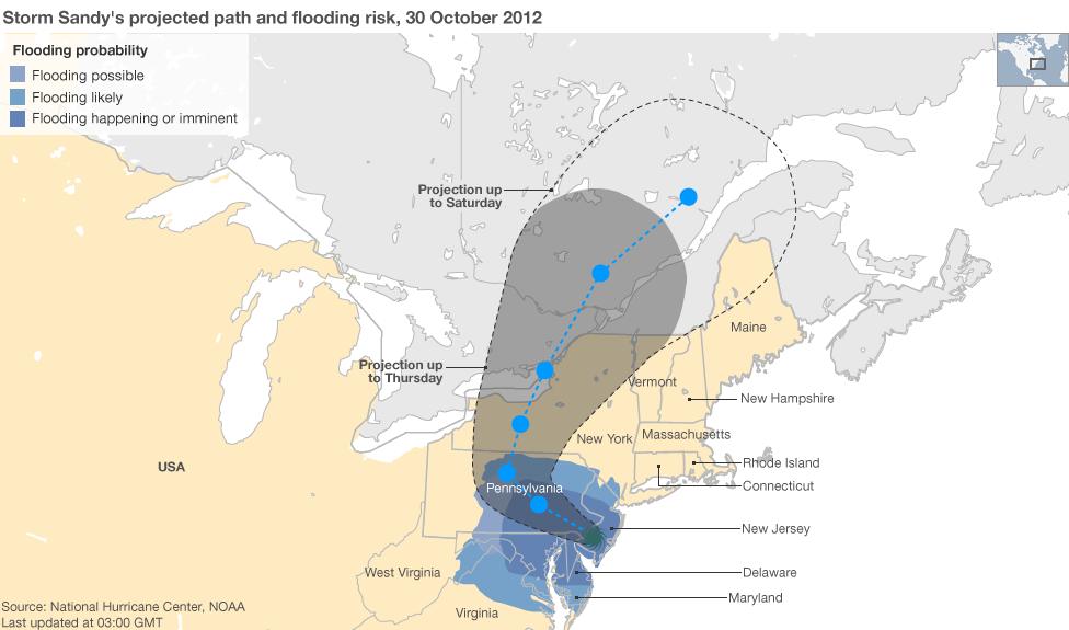 Storm Sandy path map