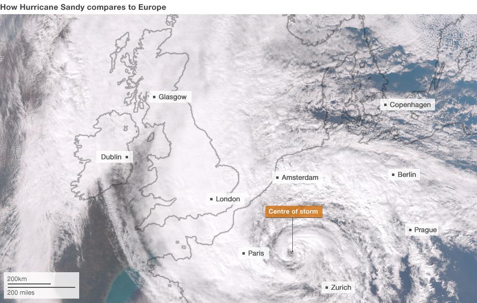 How Hurricane Sandy would look over Europe