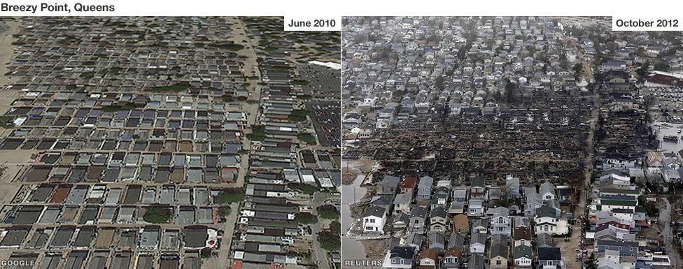 More than 100 homes were burnt to the ground in the borough of Queens. "We expected a flood and we got a fire," said Bill Valentine, a member of the Rockaway Point Fire Department.