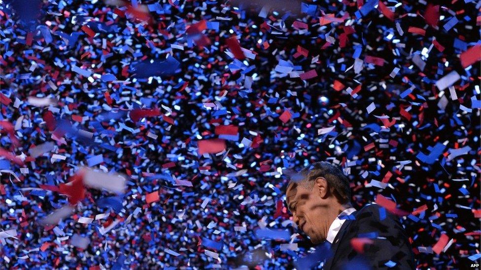 President Barack Obama after his victory speech at McCormick Place in Chicago, Illinois