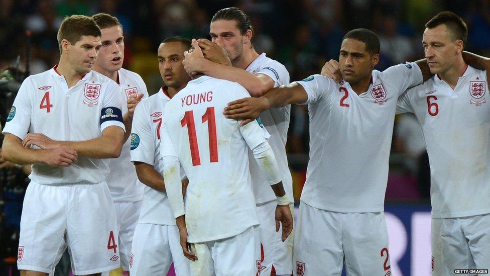 Steven Gerrard and his England team mates after losing on penalties to Italy in Euro 2012.