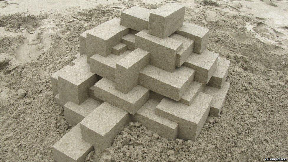 Brick design sandcastle made by Calvin Seibert