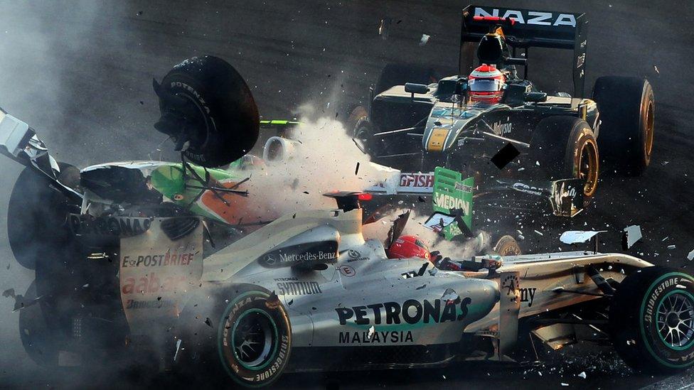 Michael Schumacher crashes out of the 2012 Abu Dhabi GP