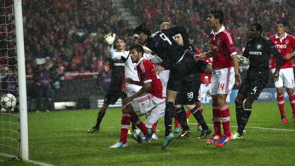 Celtic striker Georgios Samaras scores an equaliser against Benfica