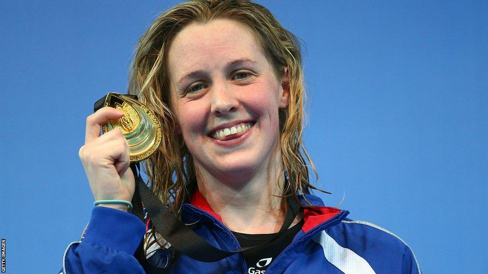 Hannah Miley shows off her gold medal at the World Short Course Swimming Championships in Istanbul