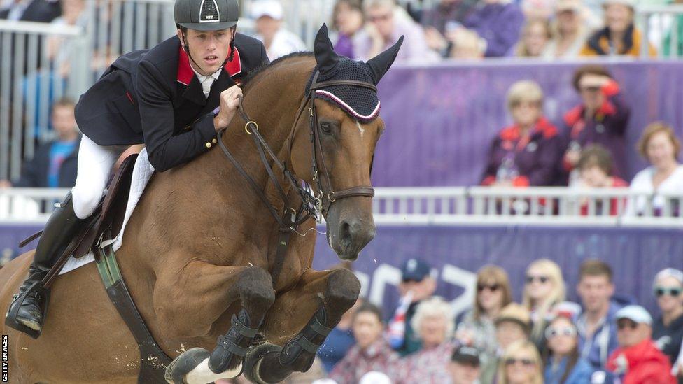 Scott Brash competes during the jump-off for gold of the team showjumping event of the 2012 London Olympics at the Equestrian venue in Greenwich Park