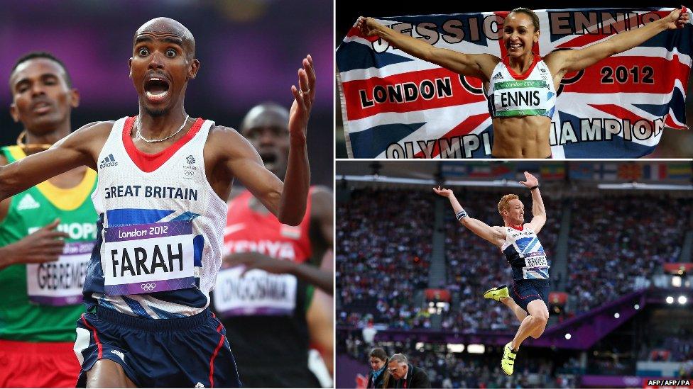 Mo Farah, Jessica Ennis and Greg Rutherford