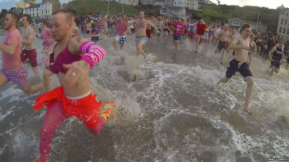 New Year's Day dip in the Isle of Man