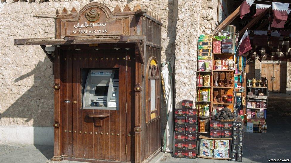 Cash point, Arabian style. A clever solution to make a modern day ATM blend in with its traditional historic surroundings.