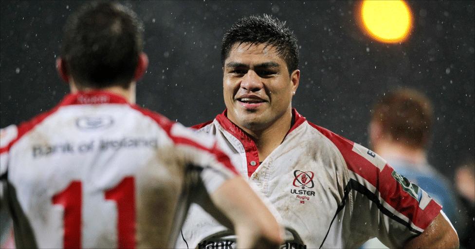 Nick Williams accepts congratulations from Craig Gilroy after scoring Ulster's first try of the game