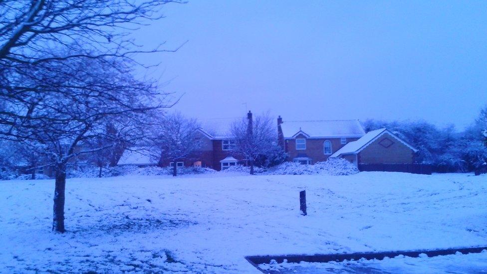 Snowy street in Peterborough