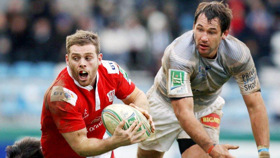 Ulster's Darren Cave and Castres number eight Pedrie Wannenburg