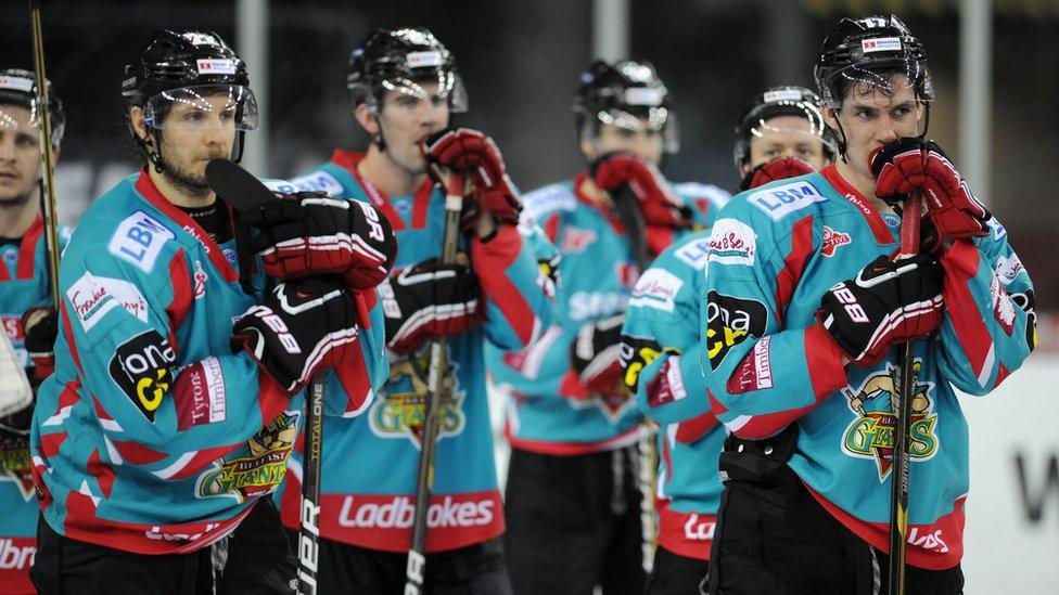 Dejected Belfast Giants players after the 6-2 defeat by the Braehead Clan in the Elite League