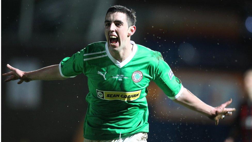 Joe Gormley shows his delight after making it 2-0 to the Premiership leaders