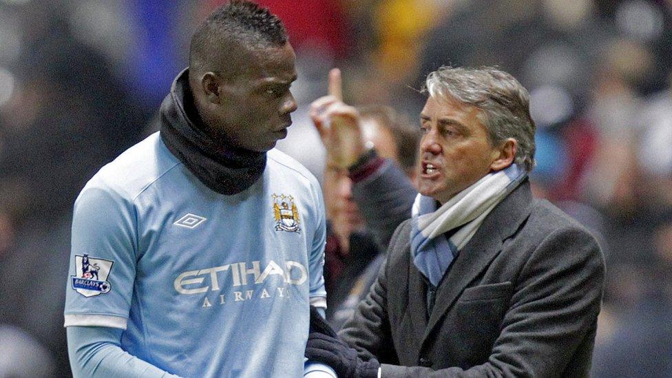 Mario Balotelli and Manchester City manager Roberto Mancini