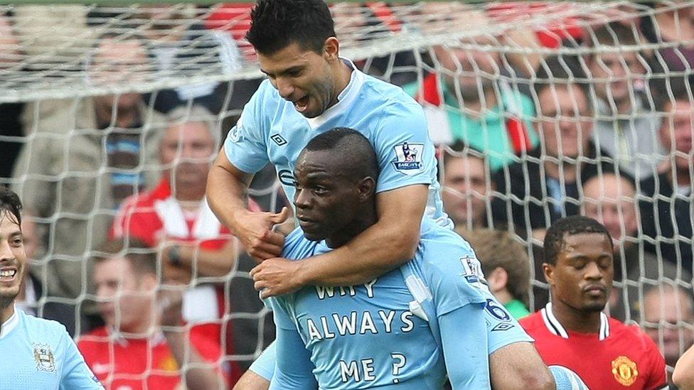 Mario Balotelli with team mate Sergio Aguero