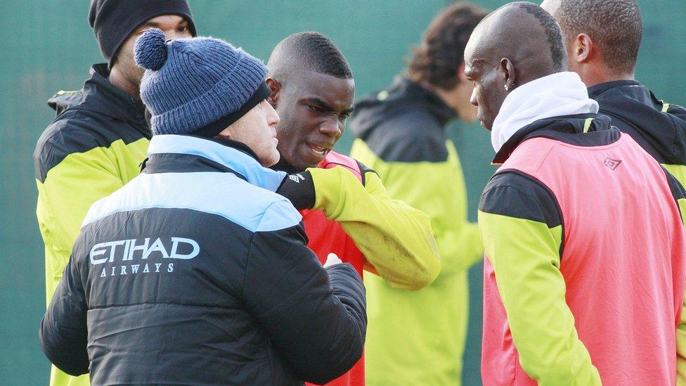 Roberto Mancini, Michah Richards and Mario Balotelli