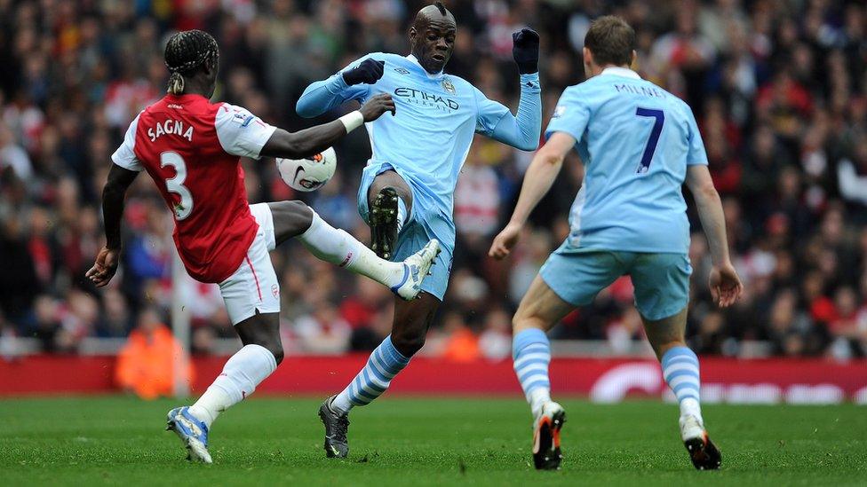 Arsenal's Bacary Sagna , Mario Balotelli and James Milner