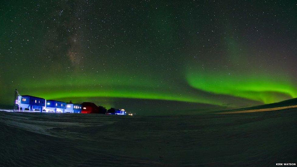 Halley VI research station and aurora