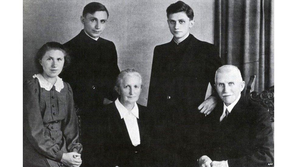 Picture taken in the year 1951 shows the family of Josef Ratzinger (top right) in Freising, Bavaria