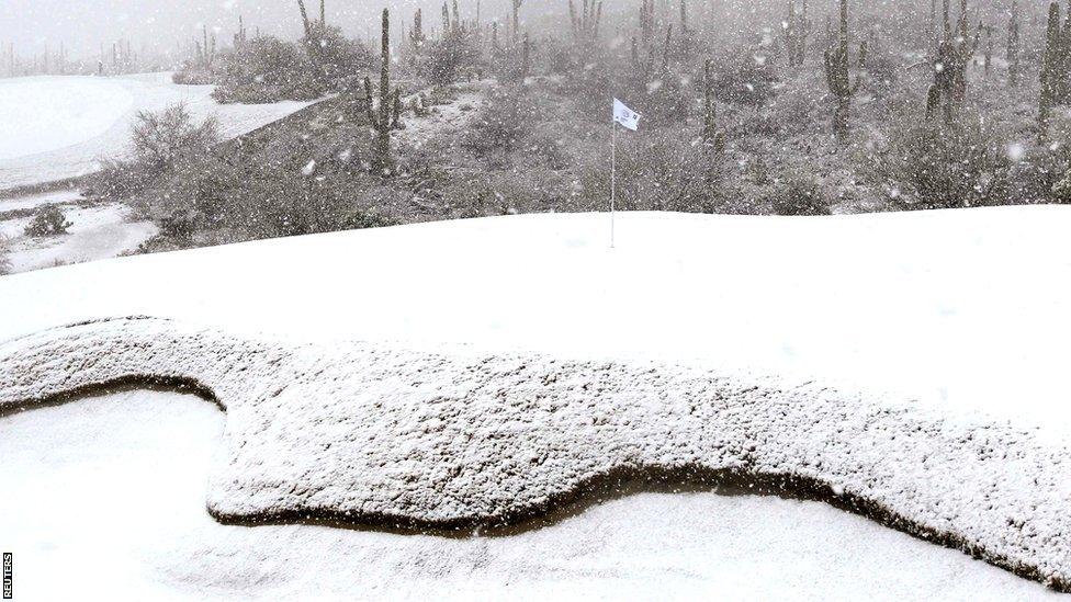 Snow on a green