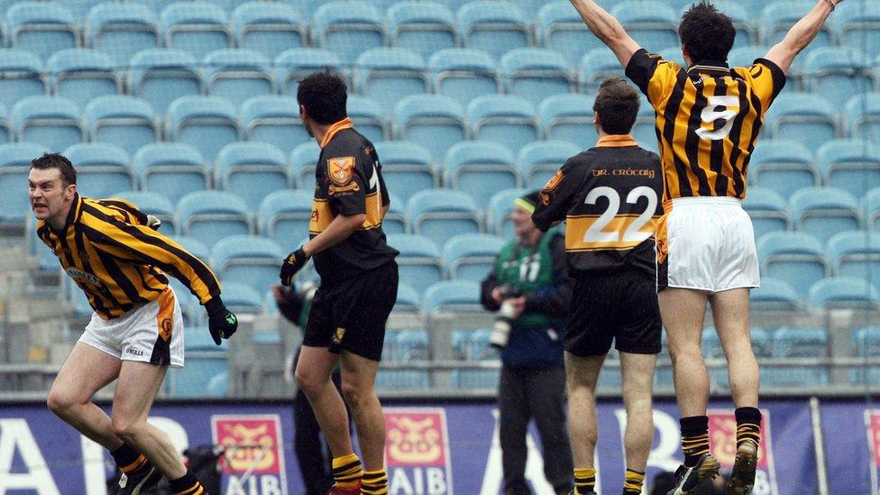 Oisin McConville celebrates scoring the equalising point which earned a replay in the 2007 All-Ireland Club final against Dr Croke's