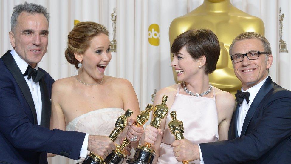 Daniel Day Lewis, Jennifer Lawrence, Anne Hathaway and Christoph Waltz