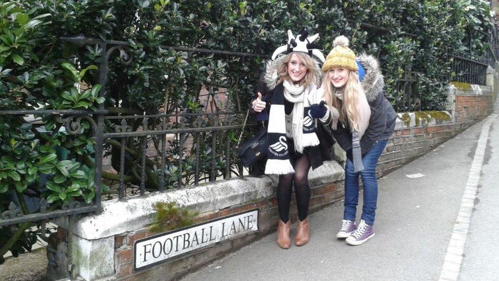 Nia and Lowri Thomas on Football Lane, Wembley