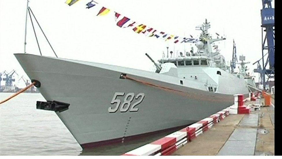 Chinese Type 056 stealth frigate at dock in Shanghai