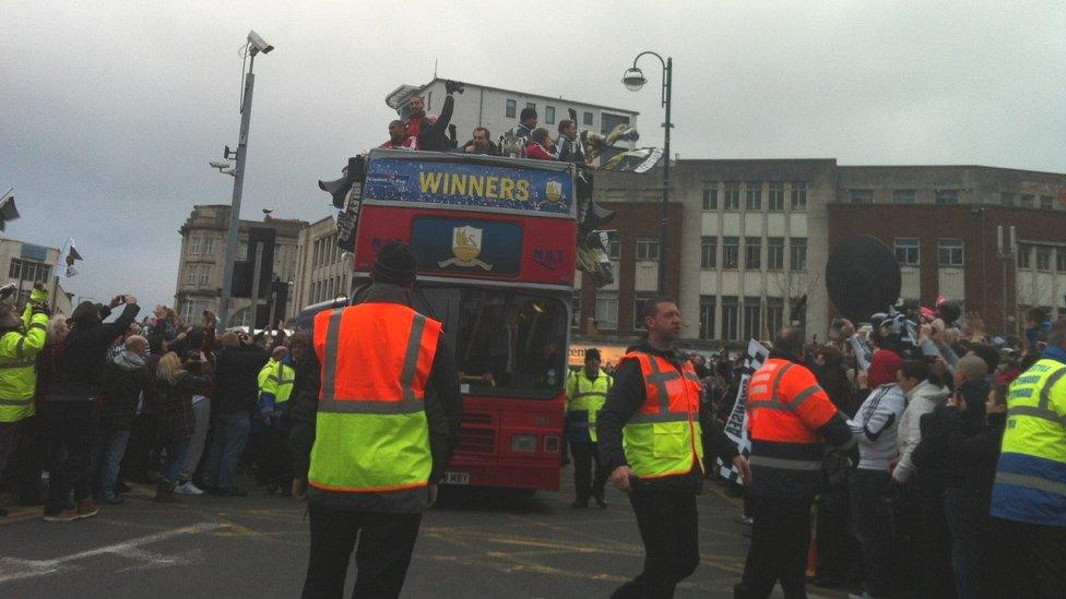 The bus paraded through the city