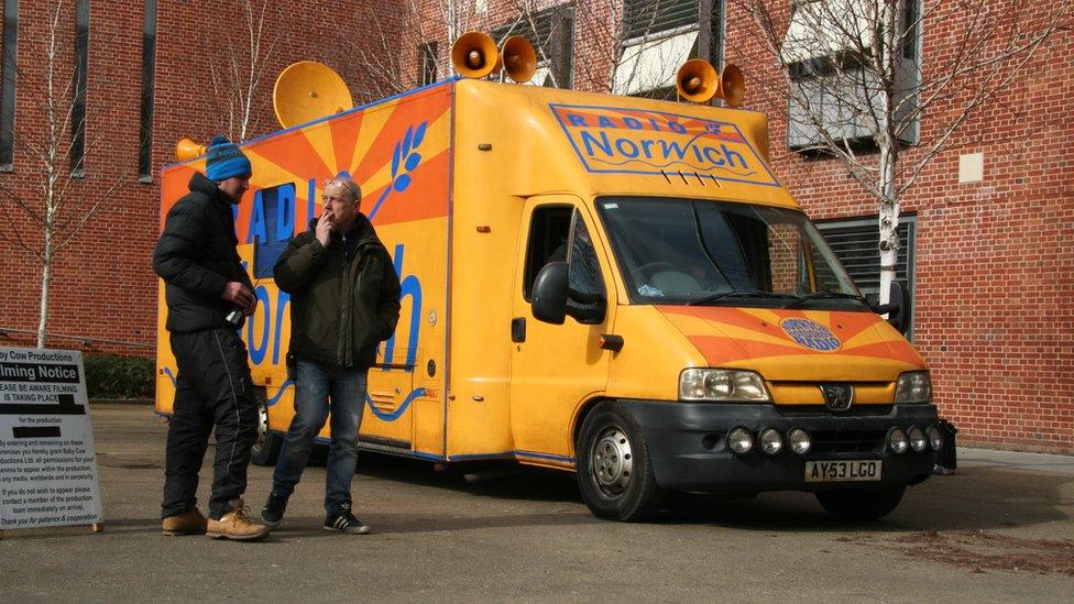 Radio Norwich outside broadcast van at The Forum, Norwich