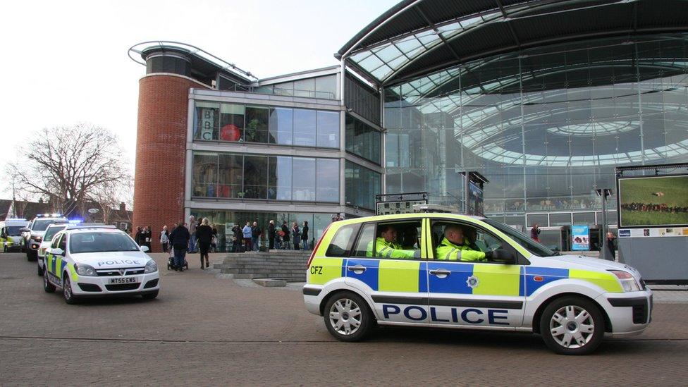 Police chase outside The Forum, Norwich