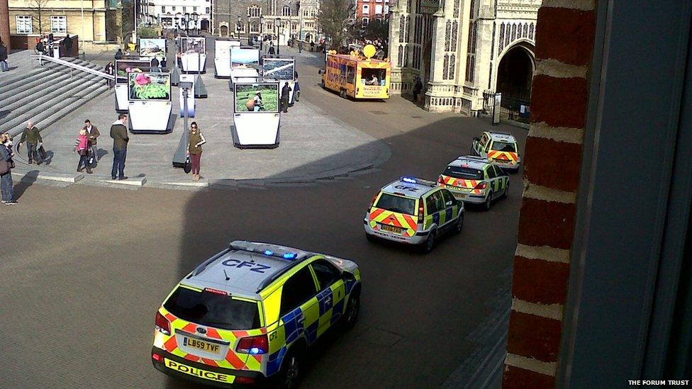 Police chase outside The Forum , Norwich