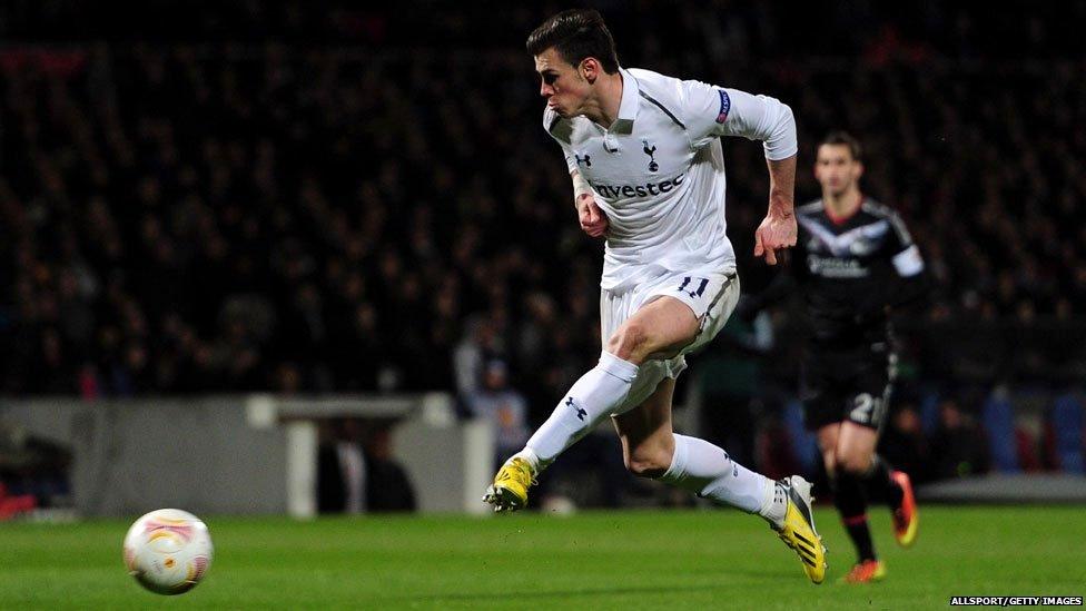 Gareth Bale in the UEFA Europa League second leg match between Olympique Lyonnais and Tottenham Hotspur on 21 February 2013