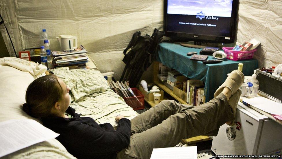 Photograph showing how Jess and other female soldiers have created their own ‘lounge’