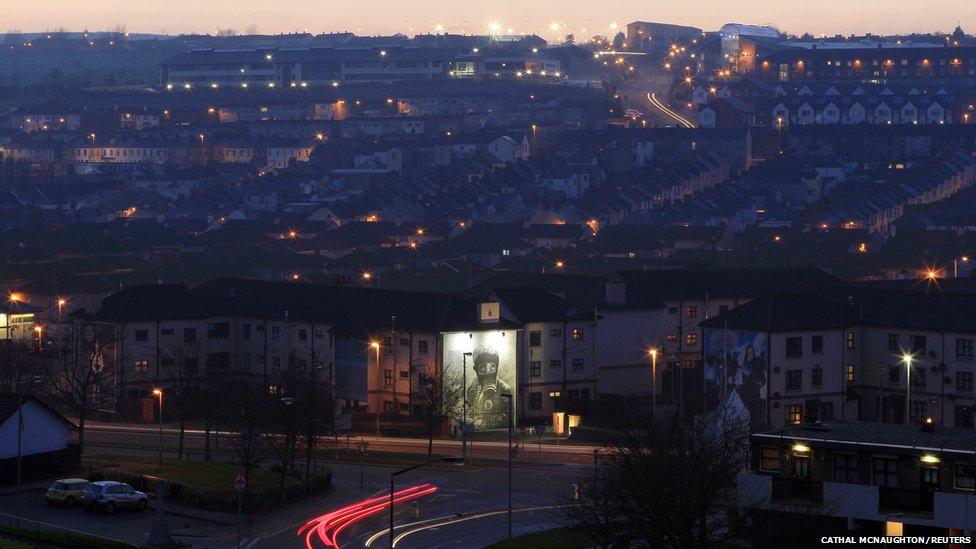 A mural in the Bogside area of Derry City depicts a petrol bomber during the Battle of the Bogside