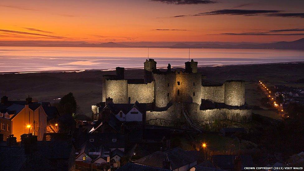 Harlech Castle in the twilight