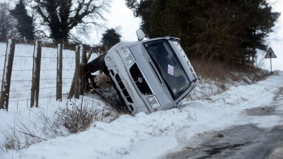 Car in a ditch in Hexham, Northumberland