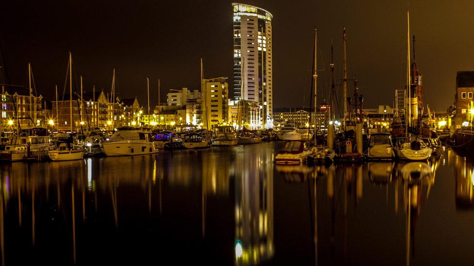 Swansea Marina at night