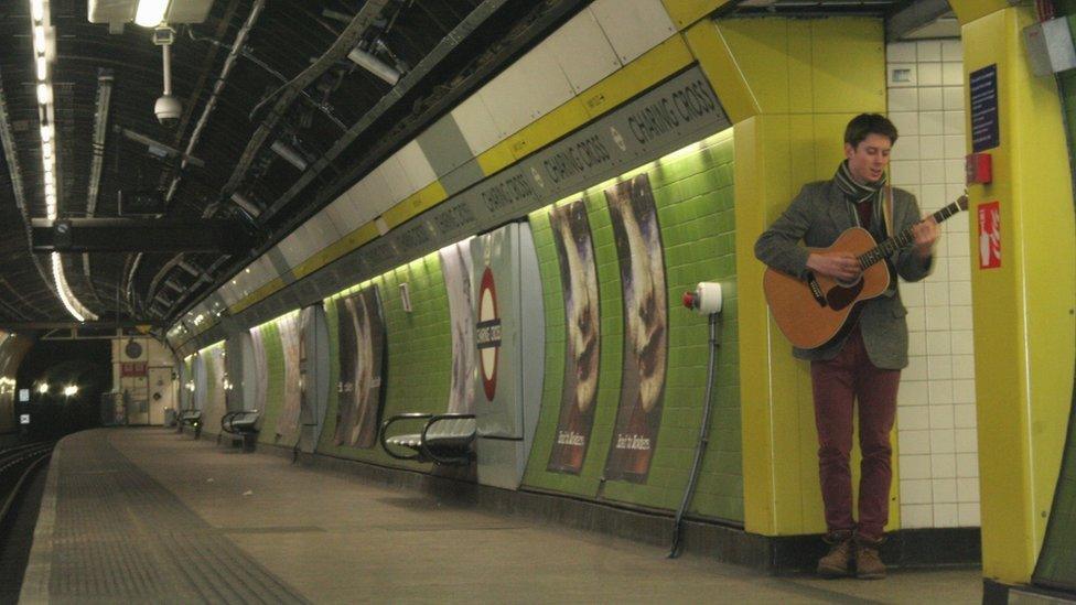 Danny Leigh practises for his audition on a deserted platform