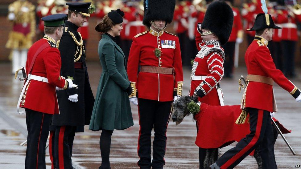 The Duchess of Cambridge and the 1st Battalion Irish Guards at Mons Barracks in Aldershot