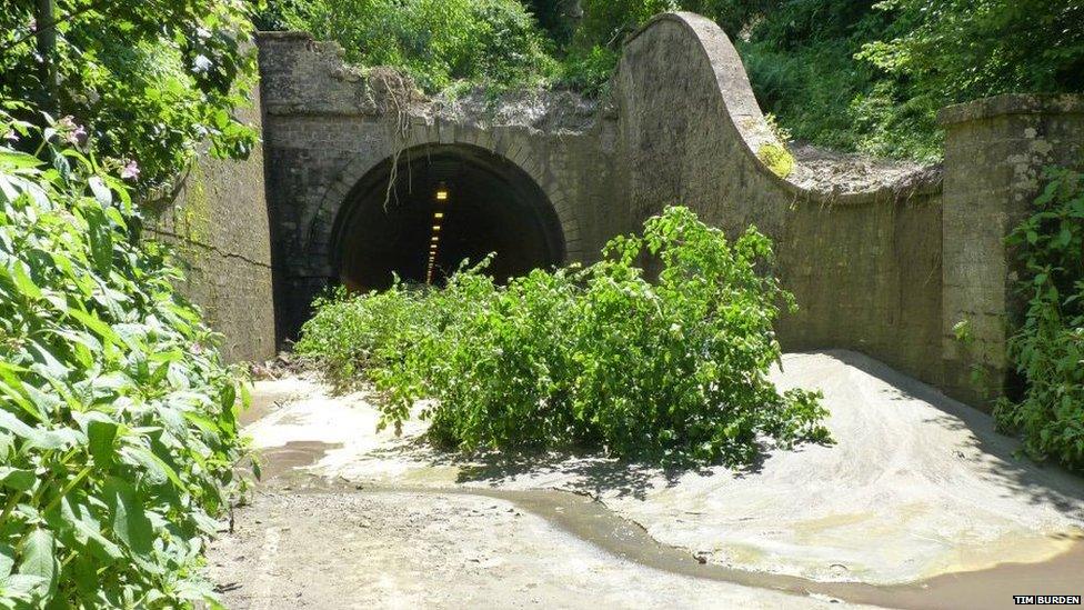 Earth blocking Beaminster Tunnel following the landslip in July 2012.