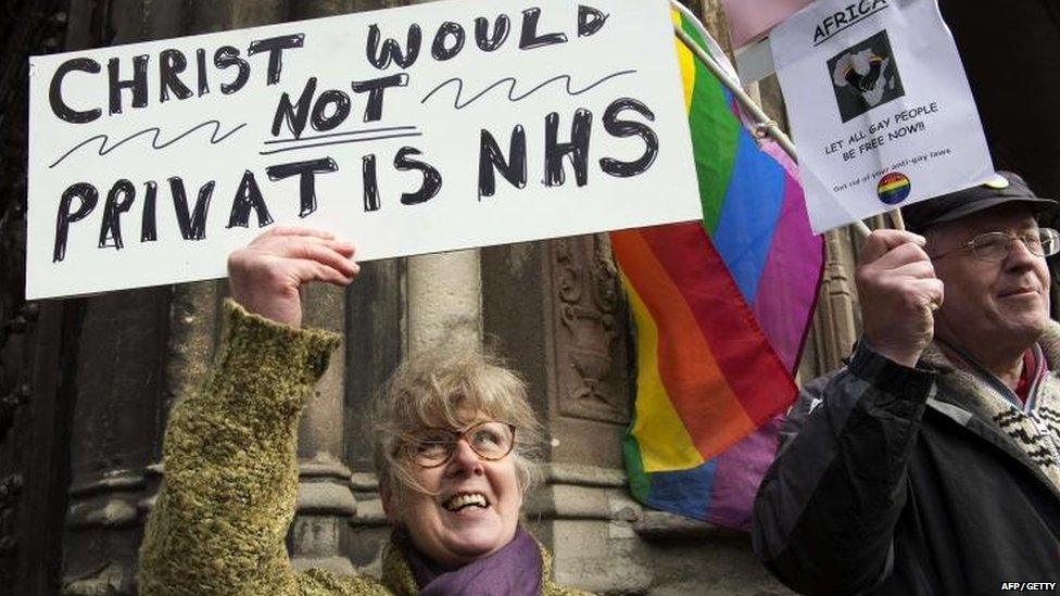 Protestors outside Canterbury Cathedral