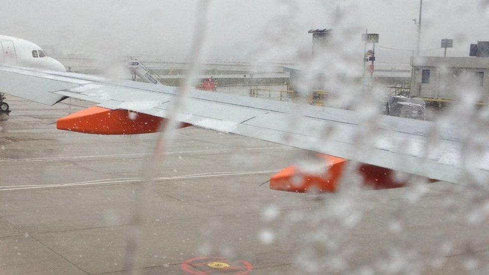 Plane wing taken from the plane at Gatwick airport. Photo: Lisa Webb