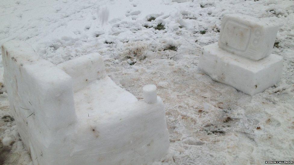 Fun in the snow in Flint, Flintshire