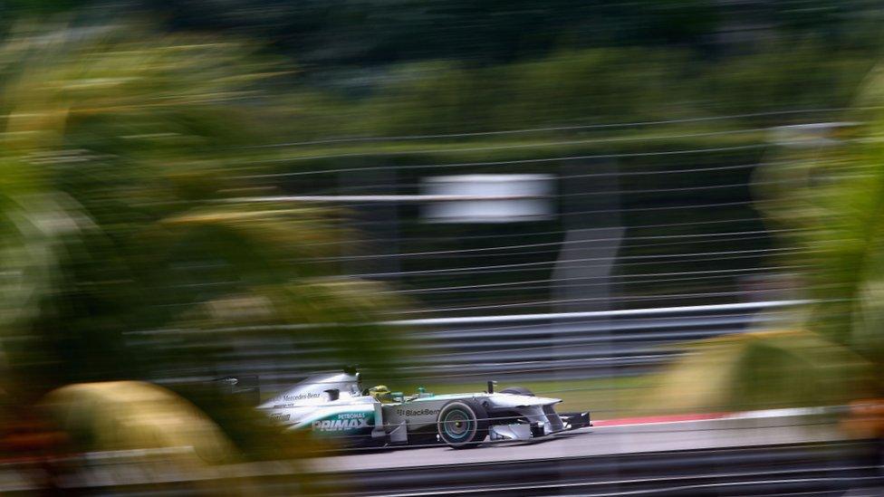 Nico Rosberg drives the track at Sepang